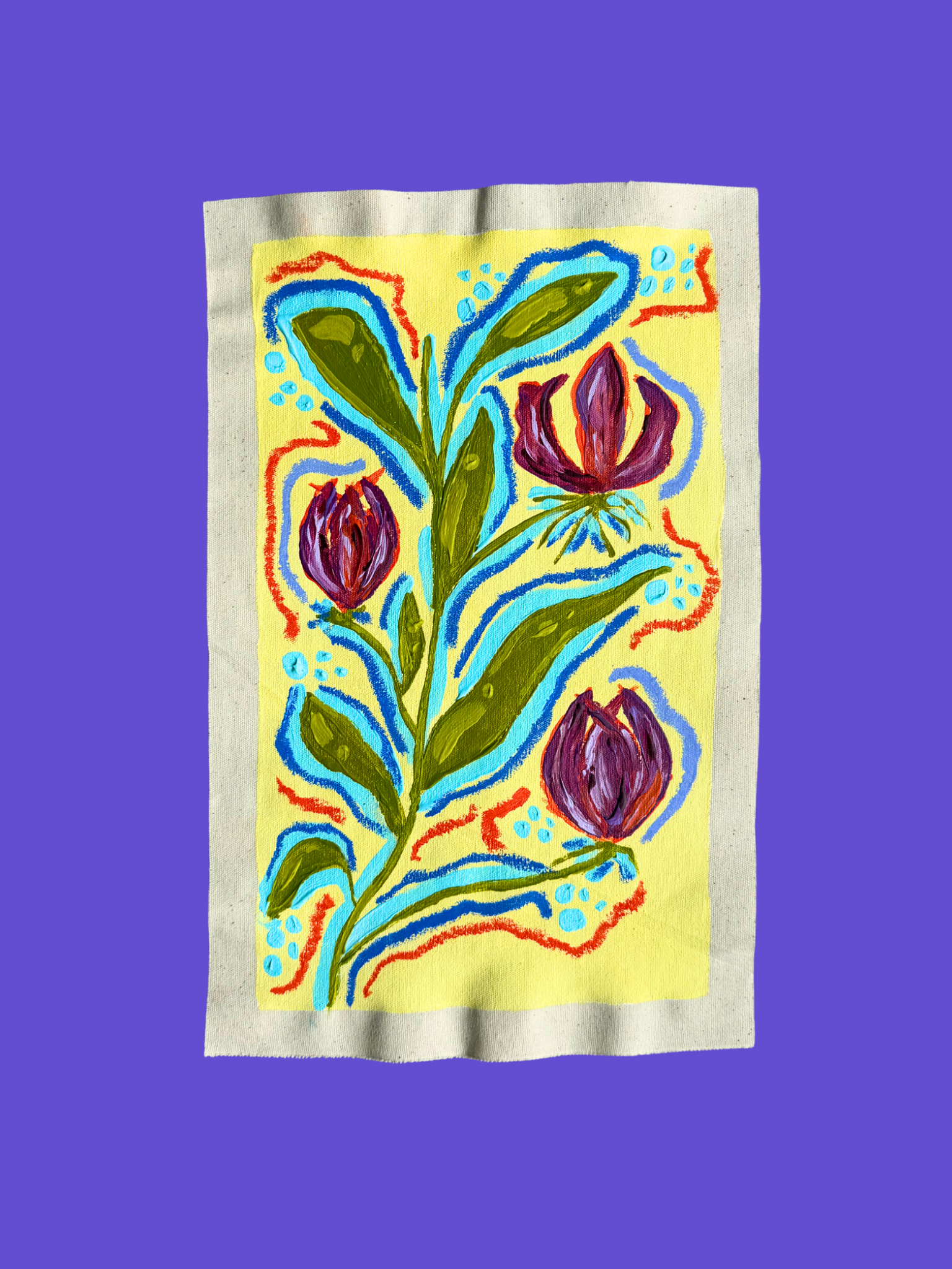 Raw Canvas - Original Floral Painting
